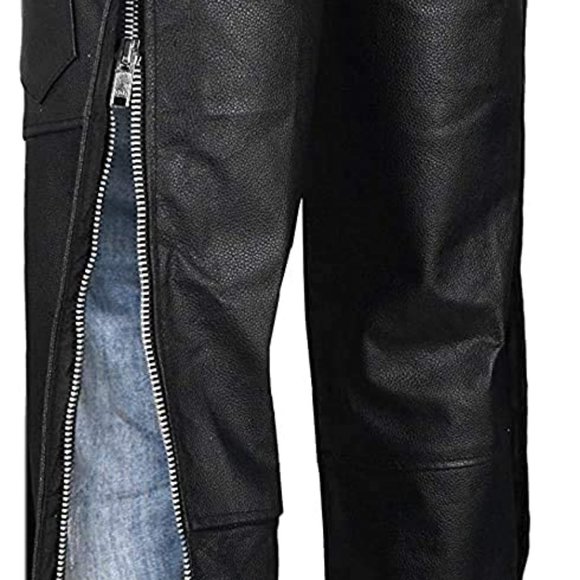 NEW HWK BLACK Motorcycle Leather Chaps Pants Biker Cowboy Riding Racing Sz 36 x - Picture 8 of 9